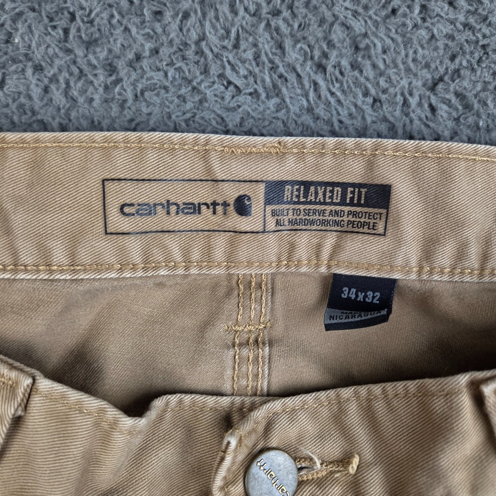 Carhartt Carpenter Pants Men's 34x32 Relaxed Fit Twill Utility Workwear Tan - Picture 8 of 11